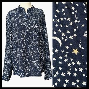 STELLA McCARTNEY Moon & Stars Celestial Silk Blouse Navy Blue Sz 8 42 MRP $695